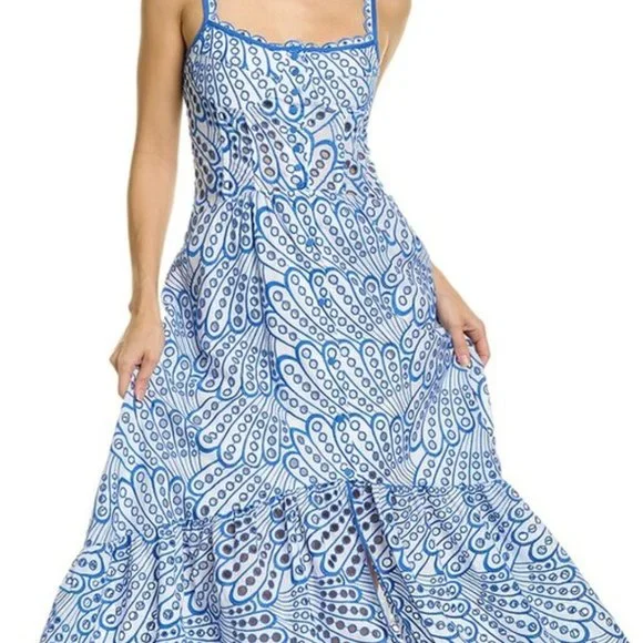 NWT Charo Ruiz Ibiza "IRENE" M Embroidered Crochet Lace Dress Cotton White Blue - Picture 2 of 11